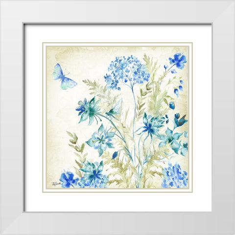 Wildflowers and Butterflies Square II White Modern Wood Framed Art Print with Double Matting by Tre Sorelle Studios