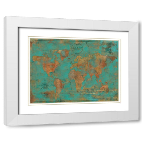 Rustic World Map White Modern Wood Framed Art Print with Double Matting by Elaine-Cusson, Marie