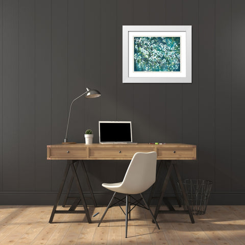Teal Blossoms Landscape White Modern Wood Framed Art Print with Double Matting by Tre Sorelle Studios