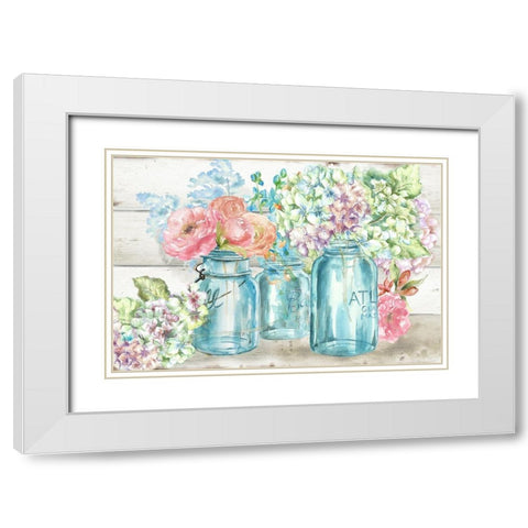 Colorful Flowers in Mason Jar Landscape White Modern Wood Framed Art Print with Double Matting by Tre Sorelle Studios