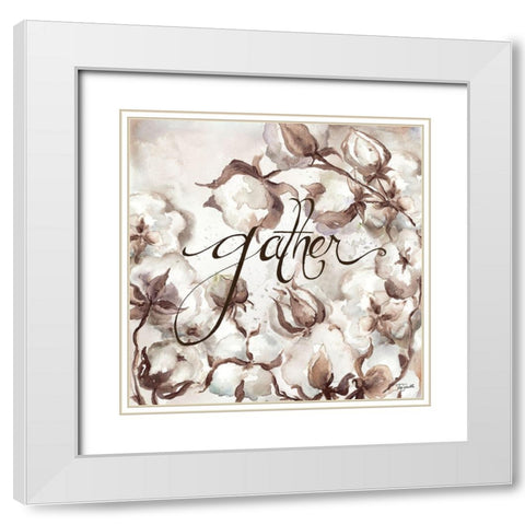 Cotton Boll Triptych Sentiment II (Gather) White Modern Wood Framed Art Print with Double Matting by Tre Sorelle Studios