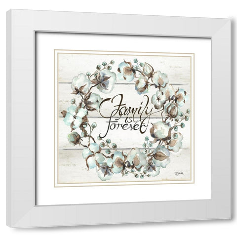 Cotton Boll Family Wreath White Modern Wood Framed Art Print with Double Matting by Tre Sorelle Studios