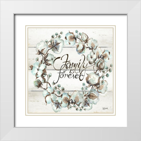 Cotton Boll Family Wreath White Modern Wood Framed Art Print with Double Matting by Tre Sorelle Studios