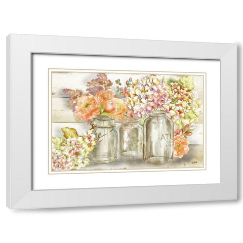 Colorful Flowers in Mason Jar Gold White Modern Wood Framed Art Print with Double Matting by Tre Sorelle Studios