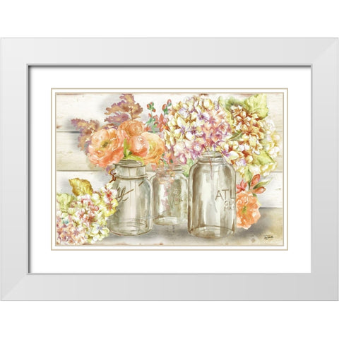 Colorful Flowers in Mason Jar Gold White Modern Wood Framed Art Print with Double Matting by Tre Sorelle Studios