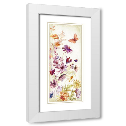 Colorful Wildflowers and Butterflies Panel I White Modern Wood Framed Art Print with Double Matting by Tre Sorelle Studios