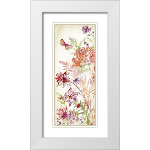Colorful Wildflowers and Butterflies Panel II White Modern Wood Framed Art Print with Double Matting by Tre Sorelle Studios
