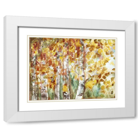 Watercolor Fall Aspens White Modern Wood Framed Art Print with Double Matting by Tre Sorelle Studios