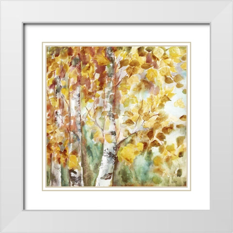 Watercolor Fall Aspens Square White Modern Wood Framed Art Print with Double Matting by Tre Sorelle Studios