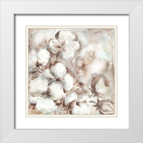 Cotton Boll Triptych I White Modern Wood Framed Art Print with Double Matting by Tre Sorelle Studios