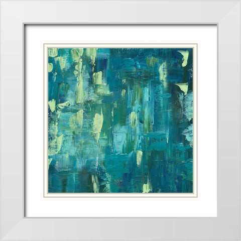 Shades of Teal White Modern Wood Framed Art Print with Double Matting by Tre Sorelle Studios
