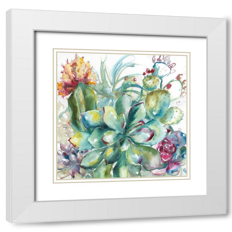 Succulent Garden Watercolor I White Modern Wood Framed Art Print with Double Matting by Tre Sorelle Studios