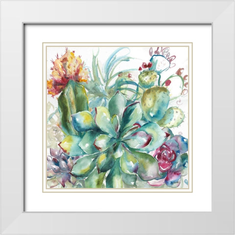 Succulent Garden Watercolor I White Modern Wood Framed Art Print with Double Matting by Tre Sorelle Studios