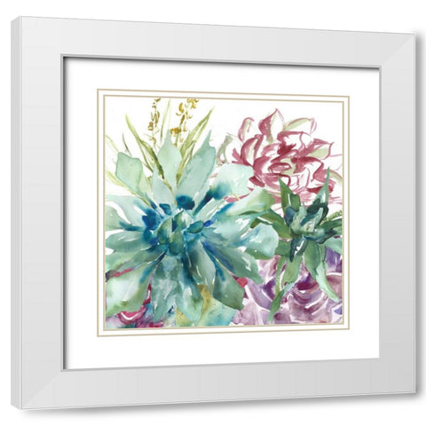 Succulent Garden Watercolor II White Modern Wood Framed Art Print with Double Matting by Tre Sorelle Studios