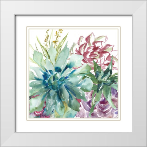 Succulent Garden Watercolor II White Modern Wood Framed Art Print with Double Matting by Tre Sorelle Studios