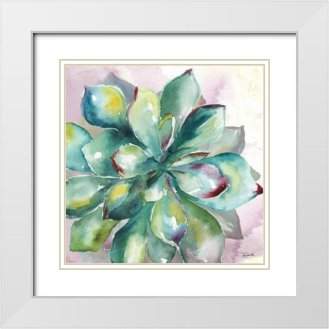 Succulent Watercolor I White Modern Wood Framed Art Print with Double Matting by Tre Sorelle Studios