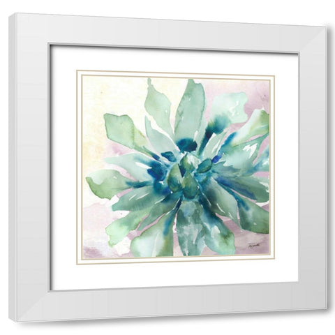 Succulent Watercolor III White Modern Wood Framed Art Print with Double Matting by Tre Sorelle Studios