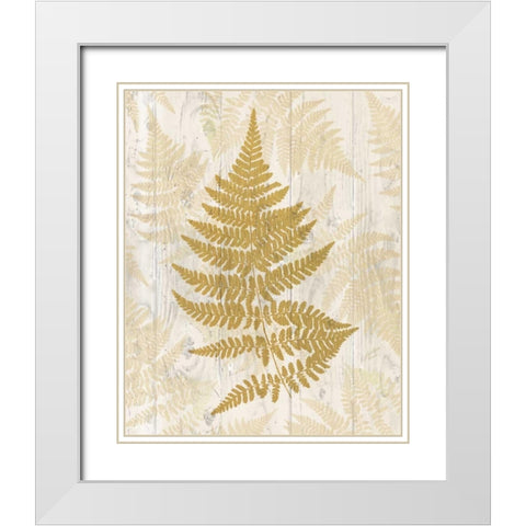 Golden Fern I White Modern Wood Framed Art Print with Double Matting by Cusson, Marie Elaine