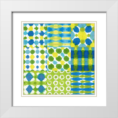Watermark Blue Green 9 Patch White Modern Wood Framed Art Print with Double Matting by Nancy Green Design