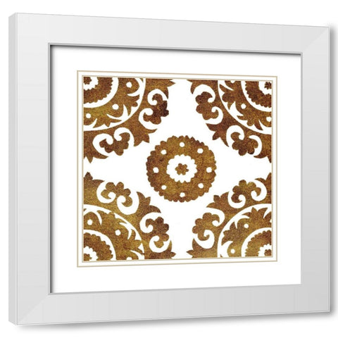 Golden Opportunity Suzani I White Modern Wood Framed Art Print with Double Matting by Nancy Green Design