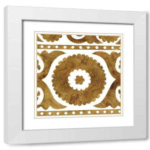 Golden Opportunity Suzani III White Modern Wood Framed Art Print with Double Matting by Nancy Green Design