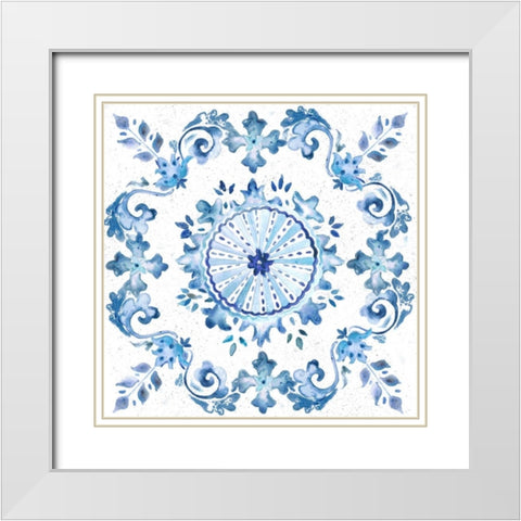 Artisan Medallions White/Blue I White Modern Wood Framed Art Print with Double Matting by Tre Sorelle Studios