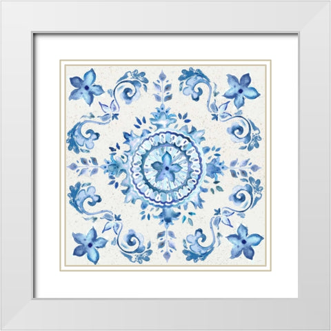 Artisan Medallions White/Blue II White Modern Wood Framed Art Print with Double Matting by Tre Sorelle Studios