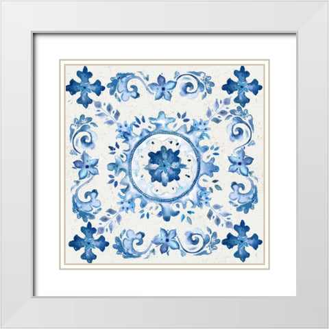 Artisan Medallions White/Blue III White Modern Wood Framed Art Print with Double Matting by Tre Sorelle Studios