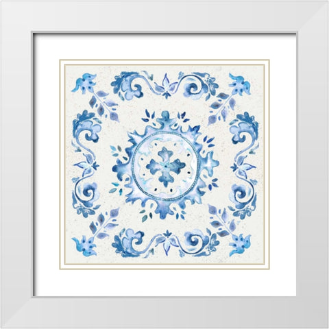 Artisan Medallions White/Blue IV White Modern Wood Framed Art Print with Double Matting by Tre Sorelle Studios