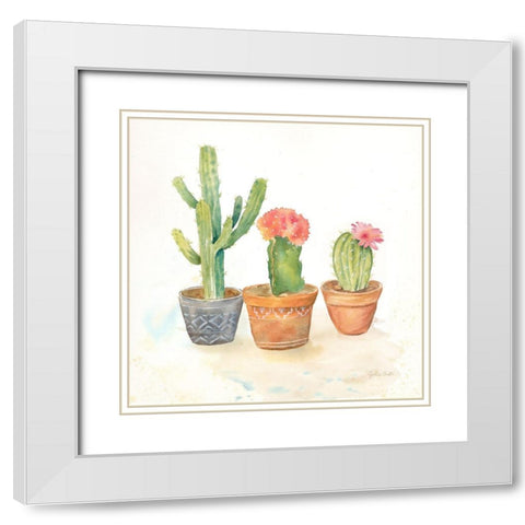 Cactus Pots III White Modern Wood Framed Art Print with Double Matting by Coulter, Cynthia