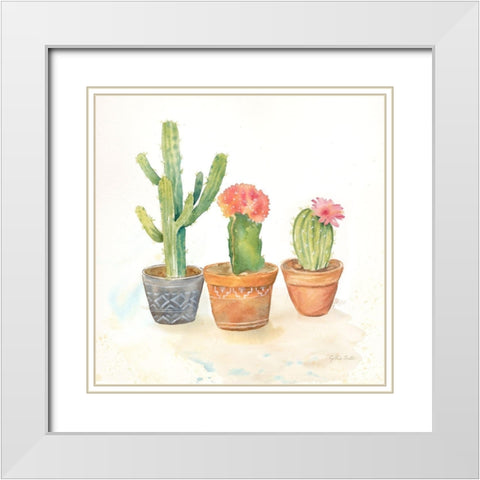 Cactus Pots III White Modern Wood Framed Art Print with Double Matting by Coulter, Cynthia