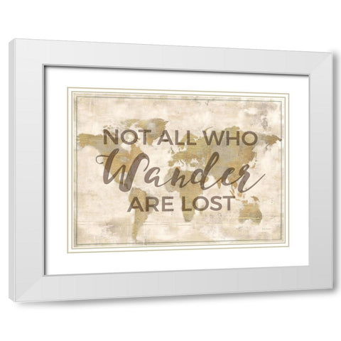 Rustic World Map Cream-Wander White Modern Wood Framed Art Print with Double Matting by Cusson, Marie Elaine