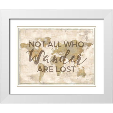 Rustic World Map Cream-Wander White Modern Wood Framed Art Print with Double Matting by Cusson, Marie Elaine