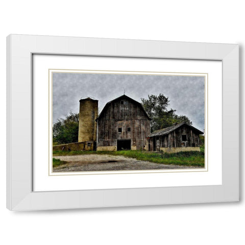 The Old Barn and Silo White Modern Wood Framed Art Print with Double Matting by Romita, Denise