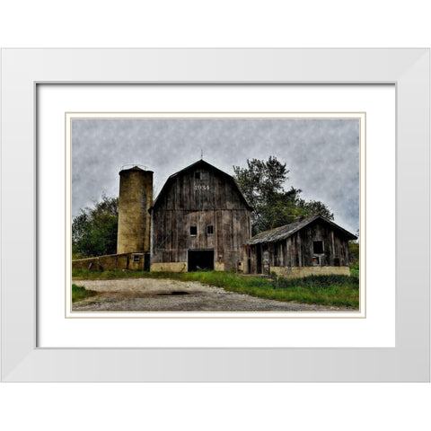 The Old Barn and Silo White Modern Wood Framed Art Print with Double Matting by Romita, Denise