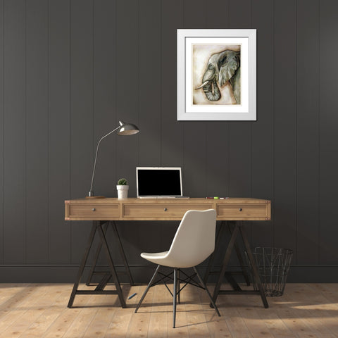 Elephant Portrait White Modern Wood Framed Art Print with Double Matting by Tre Sorelle Studios