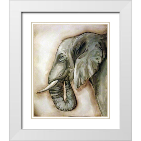 Elephant Portrait White Modern Wood Framed Art Print with Double Matting by Tre Sorelle Studios