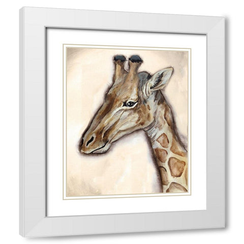 Giraffe Portrait White Modern Wood Framed Art Print with Double Matting by Tre Sorelle Studios