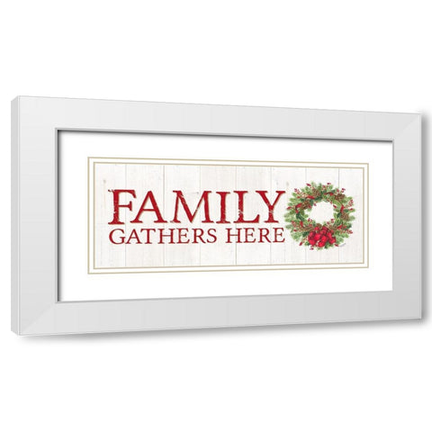 Home for the Holidays Family Gathers Here Wreath Sign White Modern Wood Framed Art Print with Double Matting by Reed, Tara