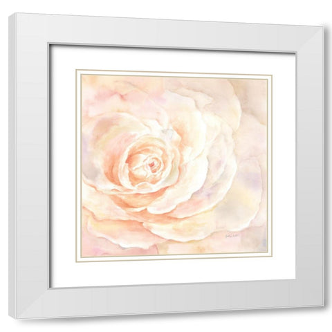 Blush Rose Closeup I White Modern Wood Framed Art Print with Double Matting by Coulter, Cynthia