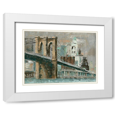 Brooklyn Bridge Cityscape White Modern Wood Framed Art Print with Double Matting by Cusson, Marie Elaine