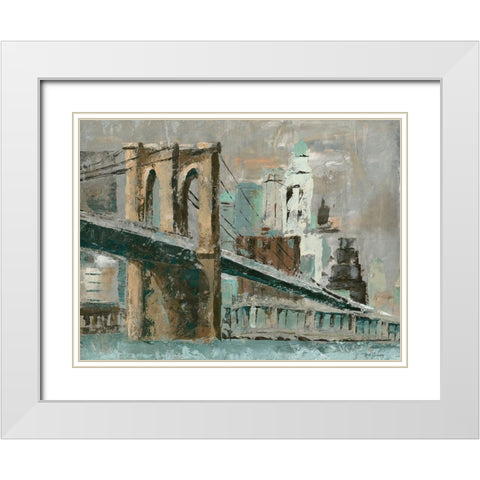 Brooklyn Bridge Cityscape White Modern Wood Framed Art Print with Double Matting by Cusson, Marie Elaine