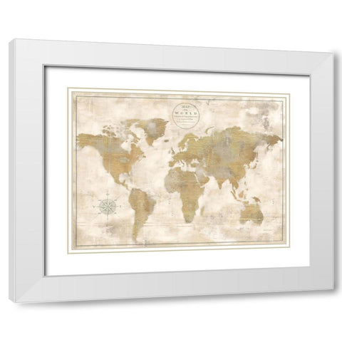 Rustic World Map Cream No Words White Modern Wood Framed Art Print with Double Matting by Cusson, Marie Elaine