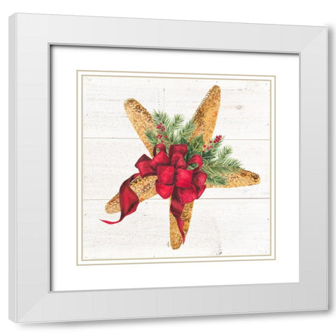 Christmas by the Sea Starfish square White Modern Wood Framed Art Print with Double Matting by Reed, Tara