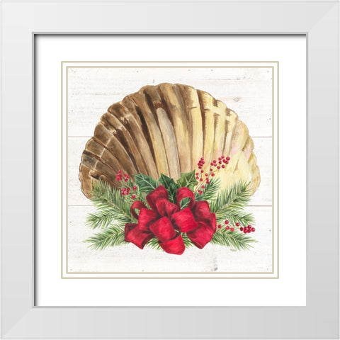 Christmas by the Sea Scallop square White Modern Wood Framed Art Print with Double Matting by Reed, Tara