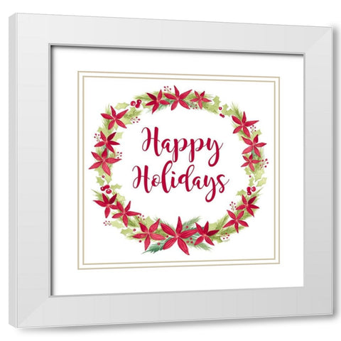 Be Joyful Happy Holidays White Modern Wood Framed Art Print with Double Matting by Reed, Tara