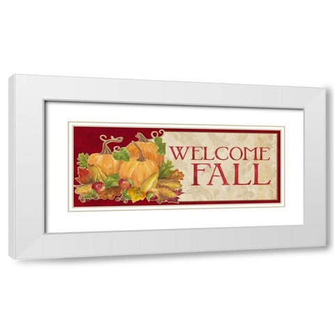 Fall Harvest Welcome Fall sign White Modern Wood Framed Art Print with Double Matting by Reed, Tara