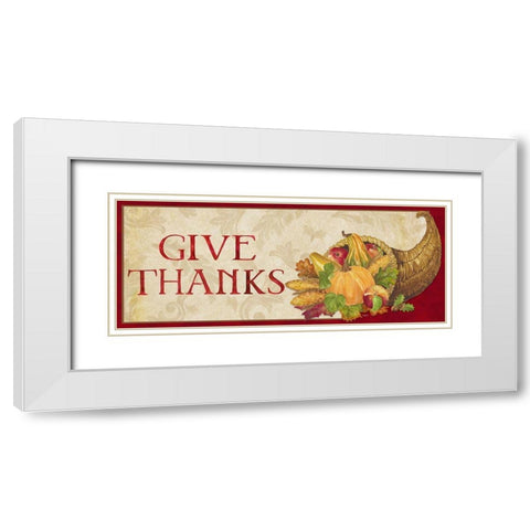 Fall Harvest Give Thanks sign White Modern Wood Framed Art Print with Double Matting by Reed, Tara