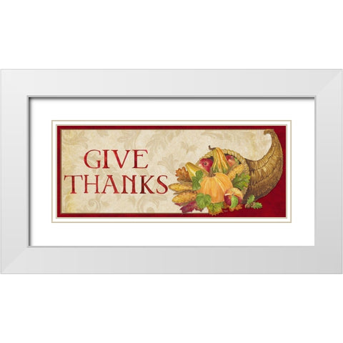 Fall Harvest Give Thanks sign White Modern Wood Framed Art Print with Double Matting by Reed, Tara