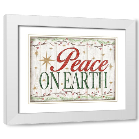 Peace on Earth Woodgrain sign White Modern Wood Framed Art Print with Double Matting by Killeen, Jen